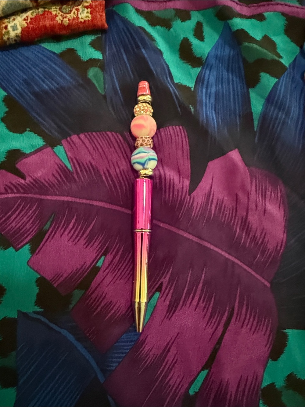 Decorative Pink Gold Beaded Ballpoint Pen - Home Office Accent